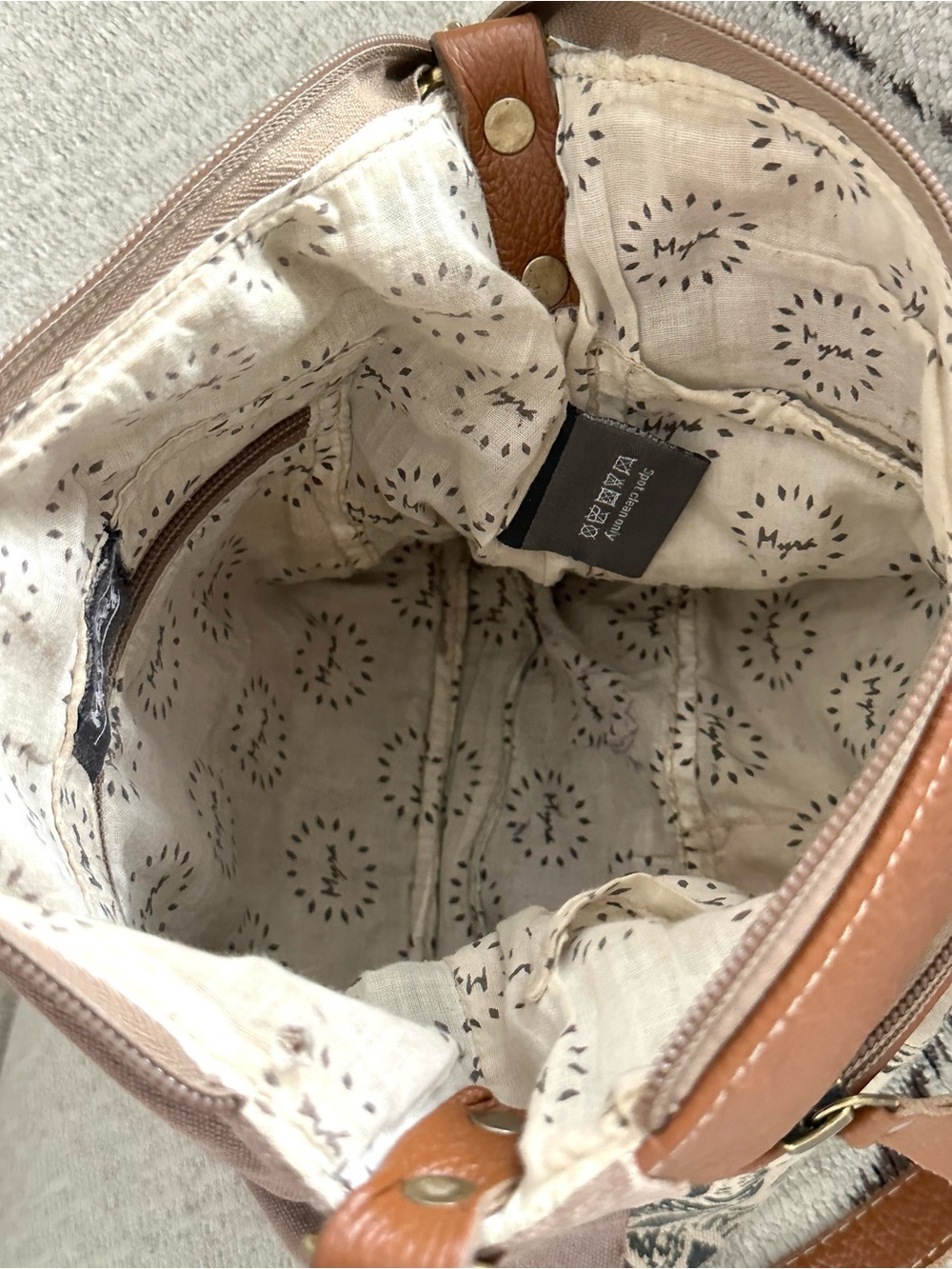 Myra Bag Leather and Canvas Boho Crossbody Shoulder Bag Mandala Print - Picture 6 of 8